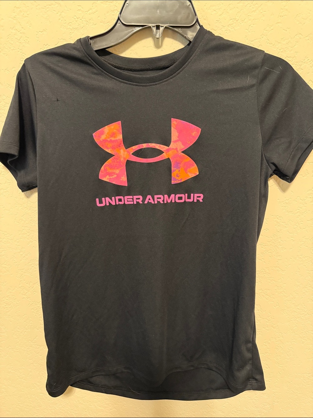Under Armour Black Tee with Pink-Orange Logo